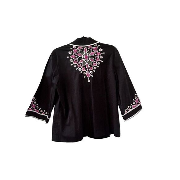 Bob Mackie Wearable Art Embroidered Pink Cut Out Zip Jacket Black Women's Large - Picture 6 of 7
